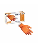 Guanti in nitrile arancioni reflexx n85 senza polvere full grip da 50 Pezzi gr. 8,4 ultra resistente