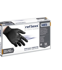 Guanti in nitrile nero reflexx n85 senza polvere full grip da 50 Pezzi gr. 8,4 ultra resistente