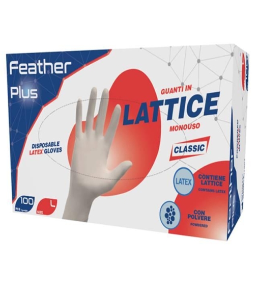 Immagine 1 di Guanti in lattice con polvere feather plus resistenti da 100 Pezzi