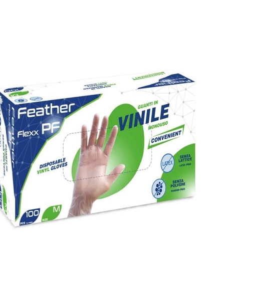 Immagine 1 di Guanti in vinile FEATHER 100 pezzi trasparenti extra resistenti