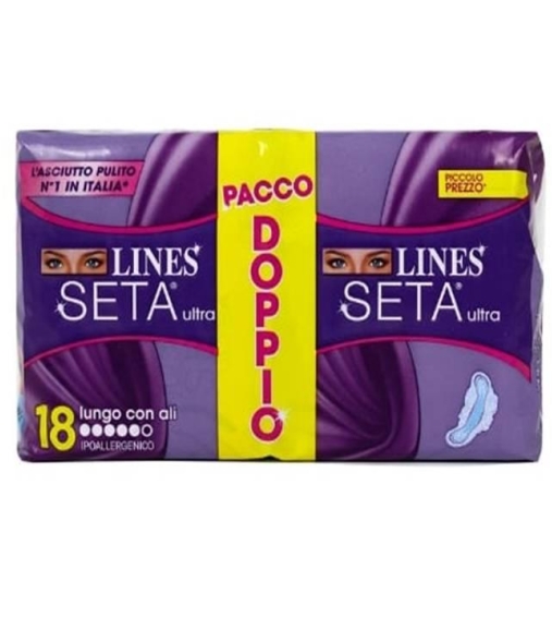 Immagine 1 di Lines seta ultra lungo con ali x 18 assorbenti paccodoppio