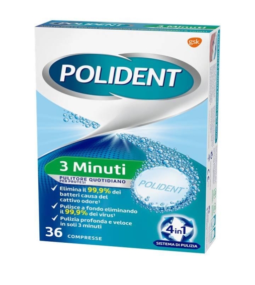 Immagine 1 di Polident 3 Minuti Pulizia Protesi e Dentiere 36 Compresse